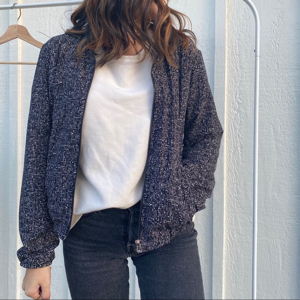 Paraphrase Black & White Speckled Bomber Jacket